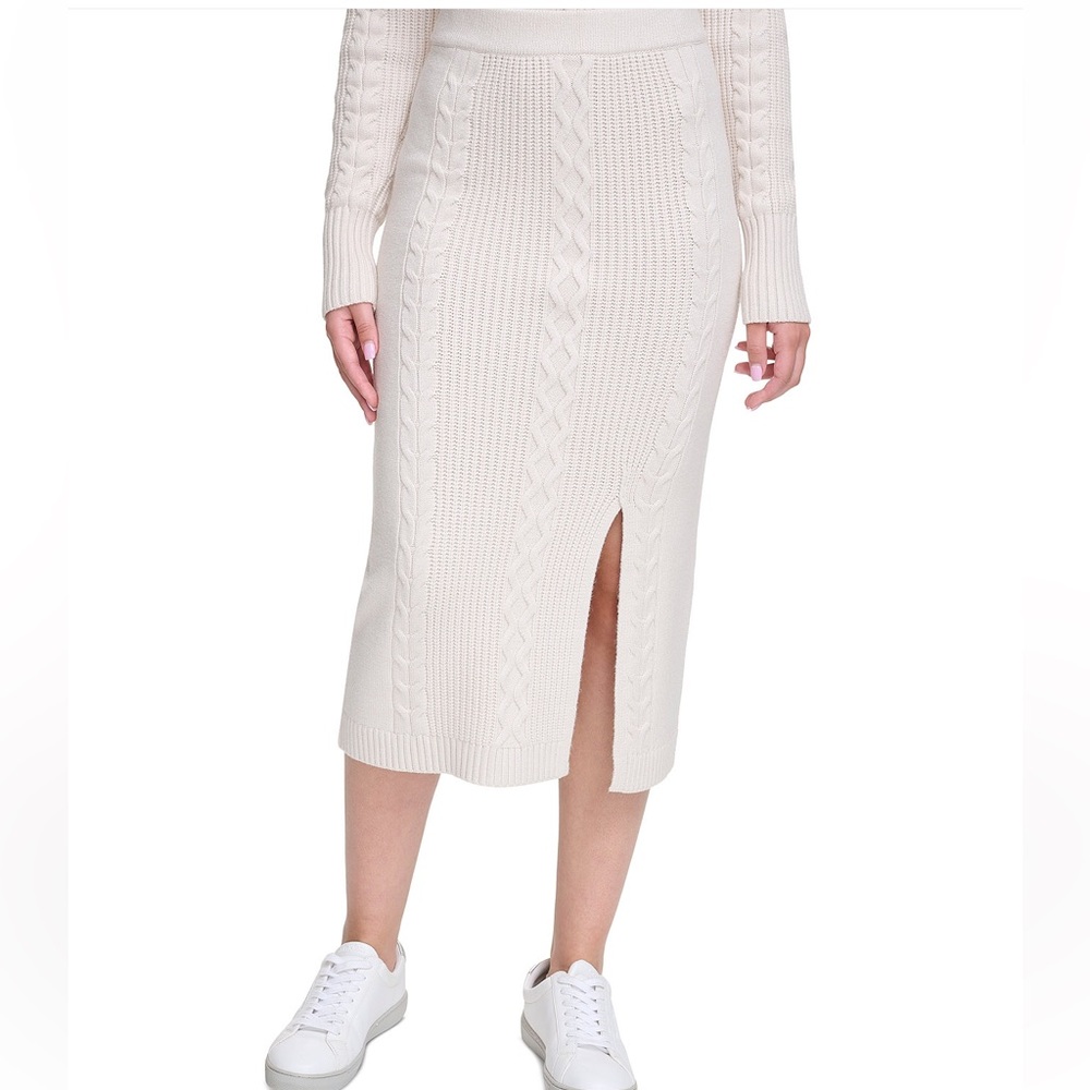Calvin Kline Women’s Cream Cable Knit Pull On Midi Skirt